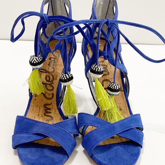 SAM EDELMAN | Blue Beaded Fringe Heels | 8 - Picture 3 of 9
